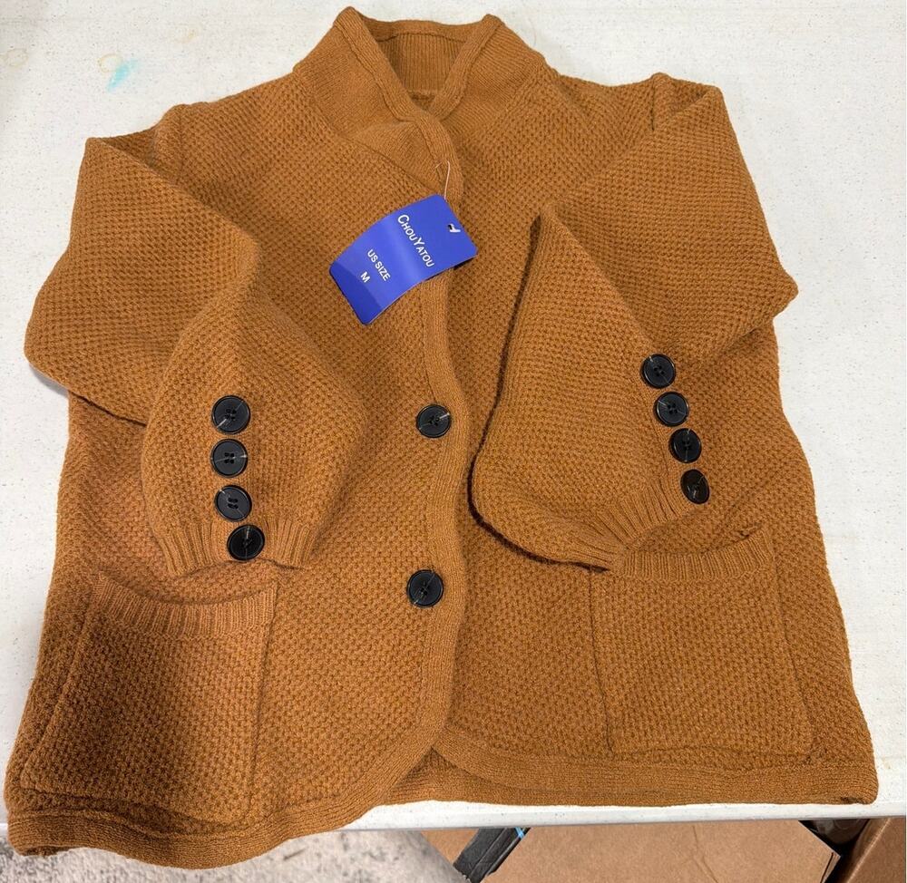 Business Casual Blazer Jacket Waffle Knit Sweater Cardigan Top Open Front Coat